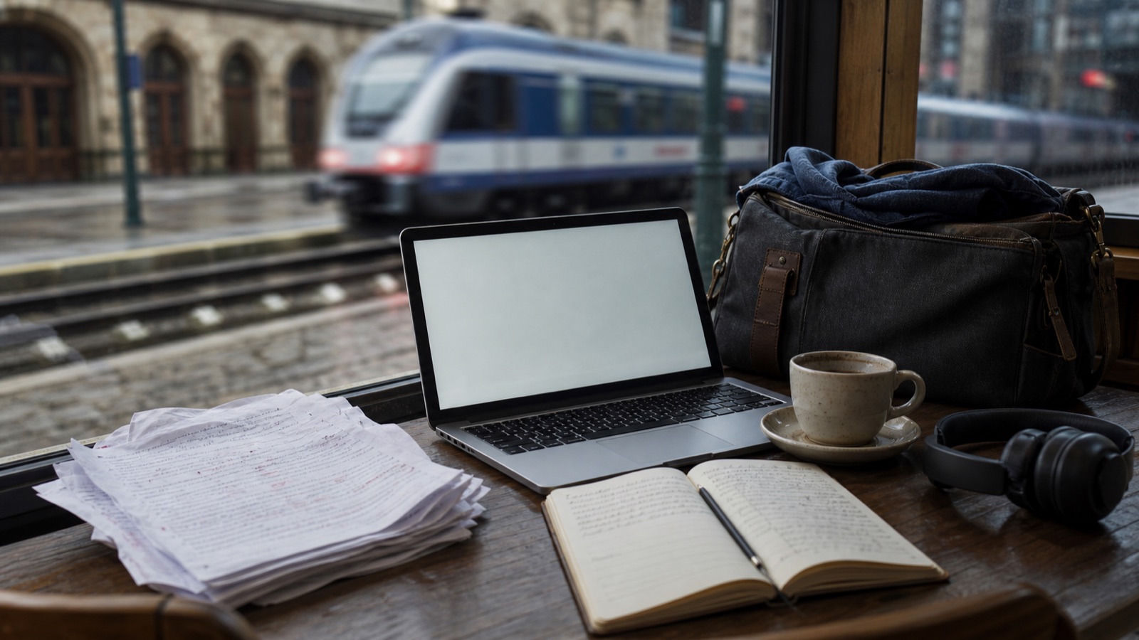 freelance writing digital nomad Freelance writing desk beside a railway platform
